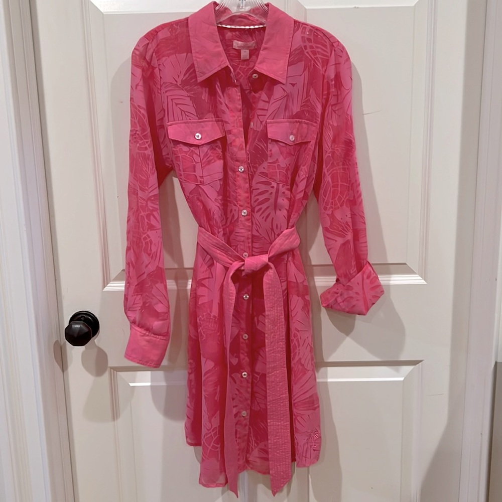 Lilly Pulitzer sheer pink shirt dress / cover up.